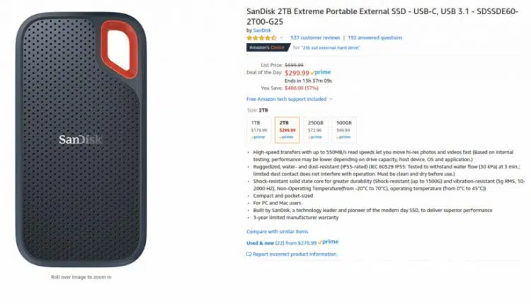 Amazon deal on a SanDisk portable SSD