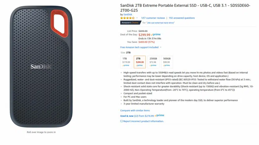 Amazon deal on a SanDisk portable SSD