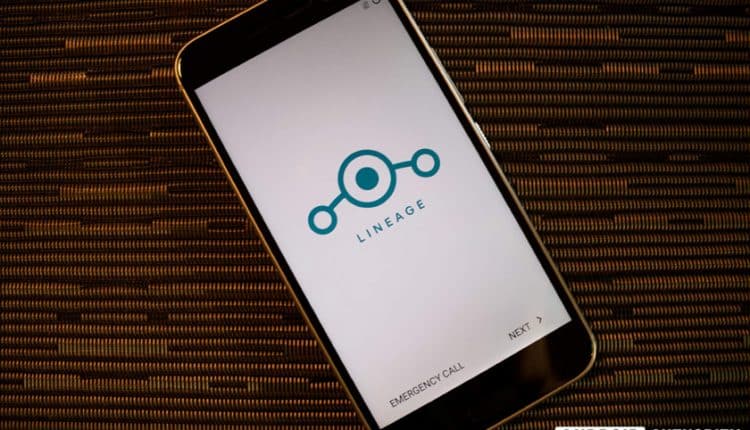 The LineageOS logo on a smartphone.