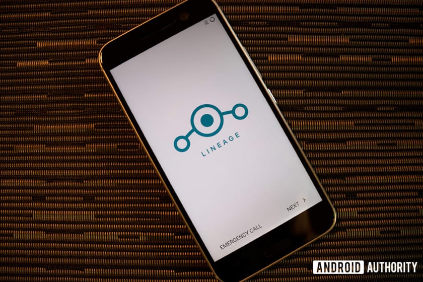 The LineageOS logo on a smartphone.