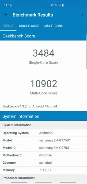 Samsung Galaxy S10 Plus Geekbench Benchmark