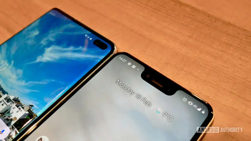 Samsung Galaxy S10 Plus vs Google Pixel 3 XL notch and punch hole