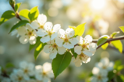 Arbre en fleurs blanches en pleine floraison en extérieur