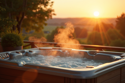 Bain romantique sur terrasse en Normandie au coucher du soleil