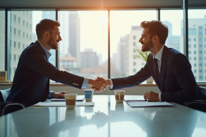 Deux professionnels d'affaires se serrant la main lors d'une réunion
