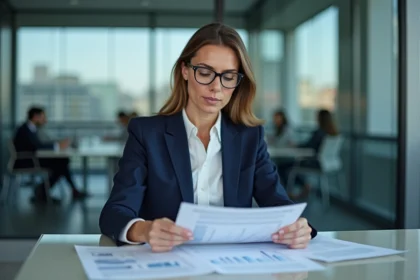 Femme d'affaires en réunion dans un bureau moderne