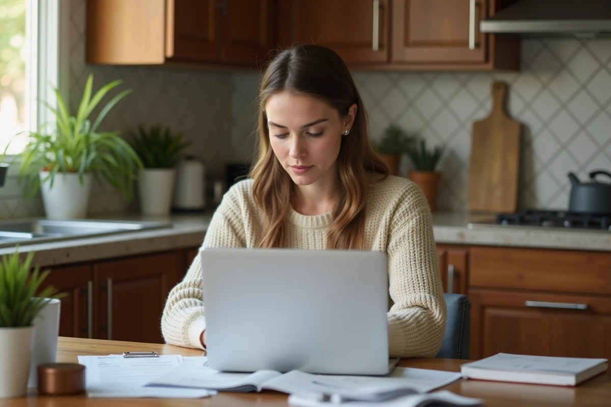 Femme concentrée sur ses finances à la maison