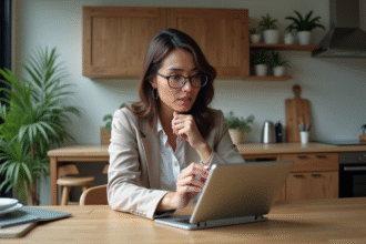 Femme professionnelle en cuisine avec tablette numérique