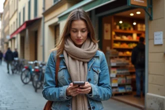 Femme décontractée vérifiant sa liste de courses à Montpellier