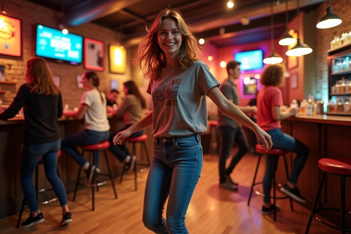 Jeune femme en mouvement sur la piste de danse à Strasbourg