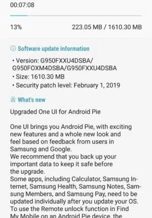 Android Pie on the Samsung Galaxy S8.