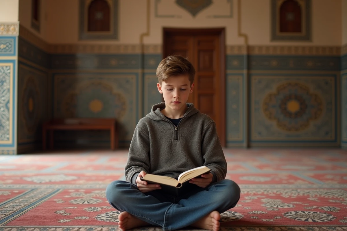 Adolescent récitant Surat Al Mulk dans une mosquee