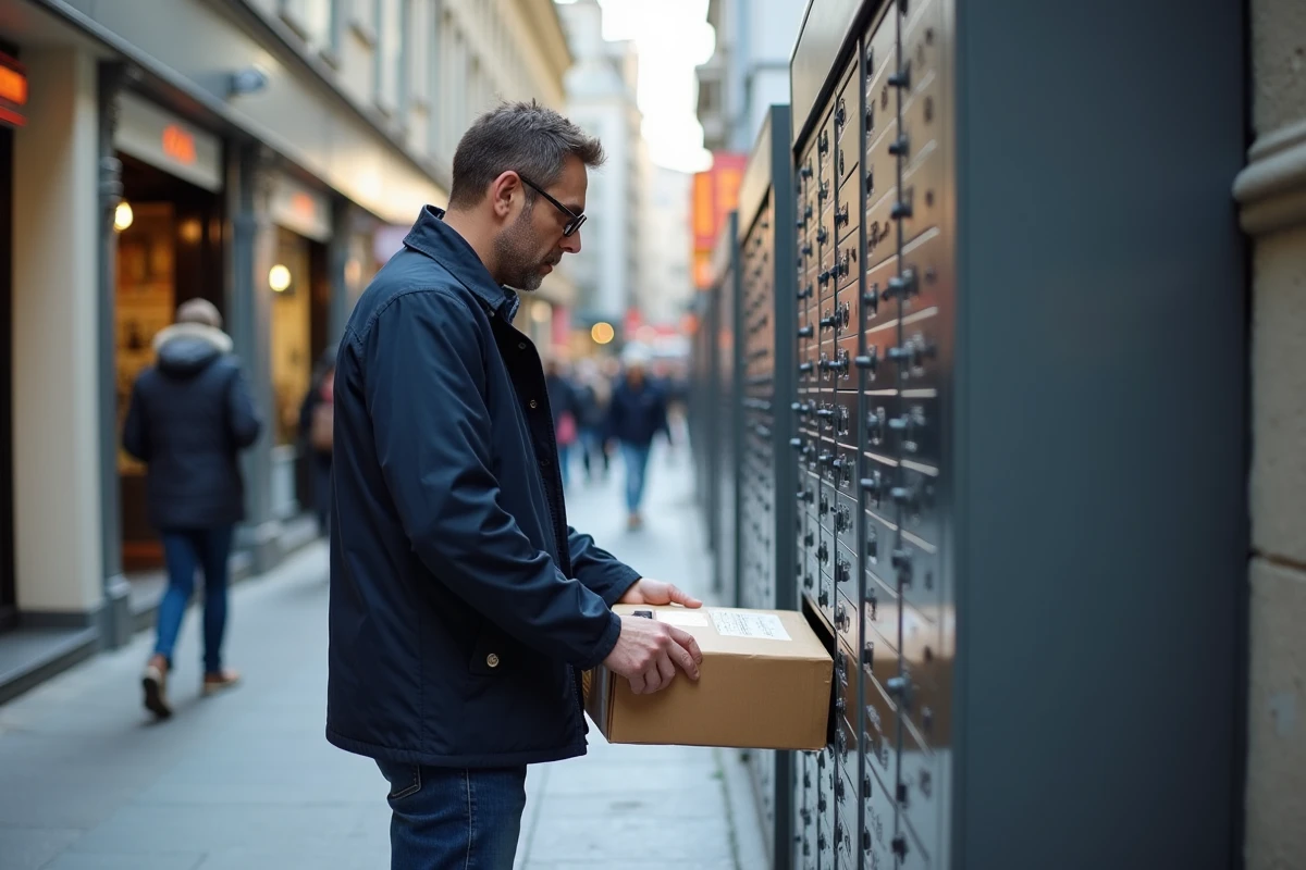Homme déposant un colis Chronopost dans un casier extérieur