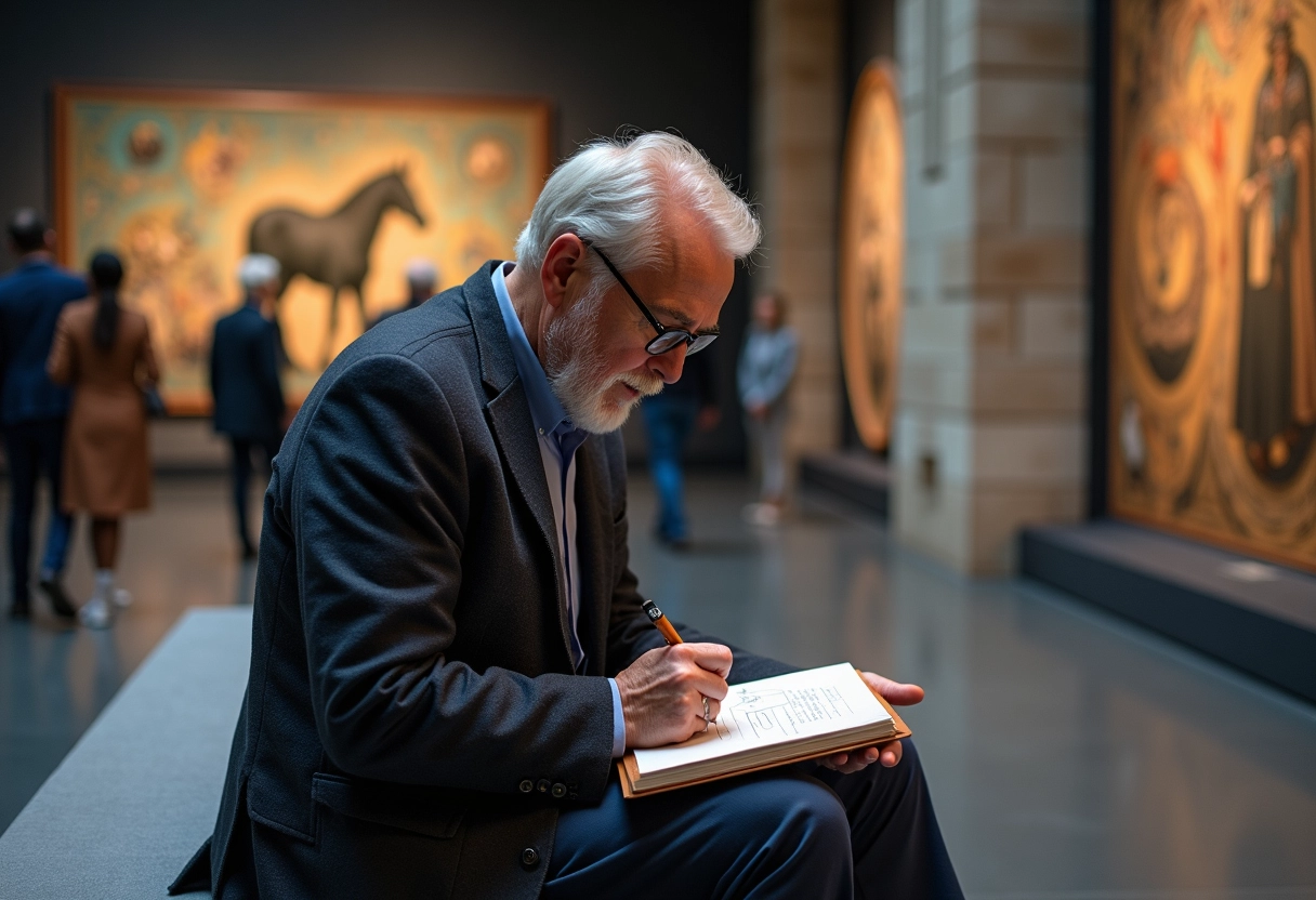 Homme esquissant dans l