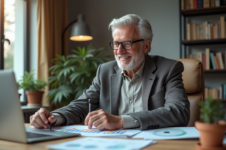 Homme d'affaires dans un bureau moderne et lumineux