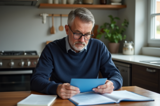 Homme d'âge moyen examinant ses documents financiers