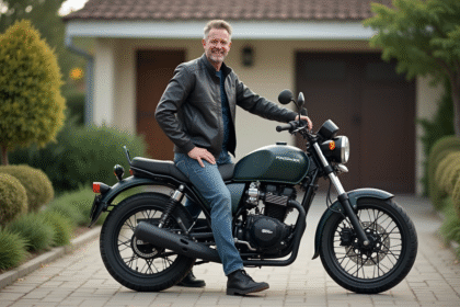 Homme confiant avec moto Magpower Avengers 125