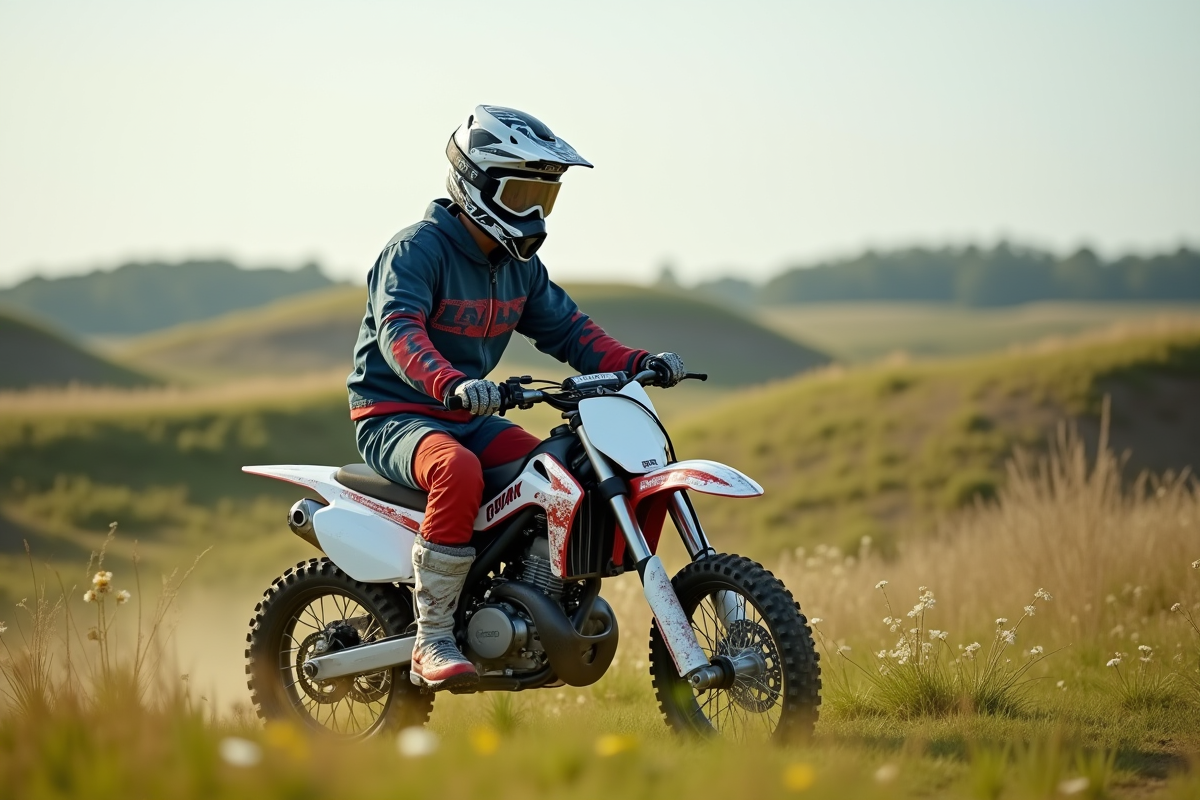Jeune homme en gear motocross sur une piste en plein air