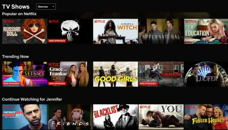 Screenshot of Netflix 4k Ultra HD tv show list