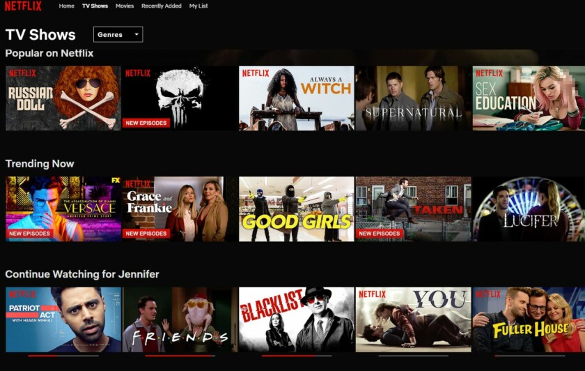 Screenshot of Netflix 4k Ultra HD tv show list