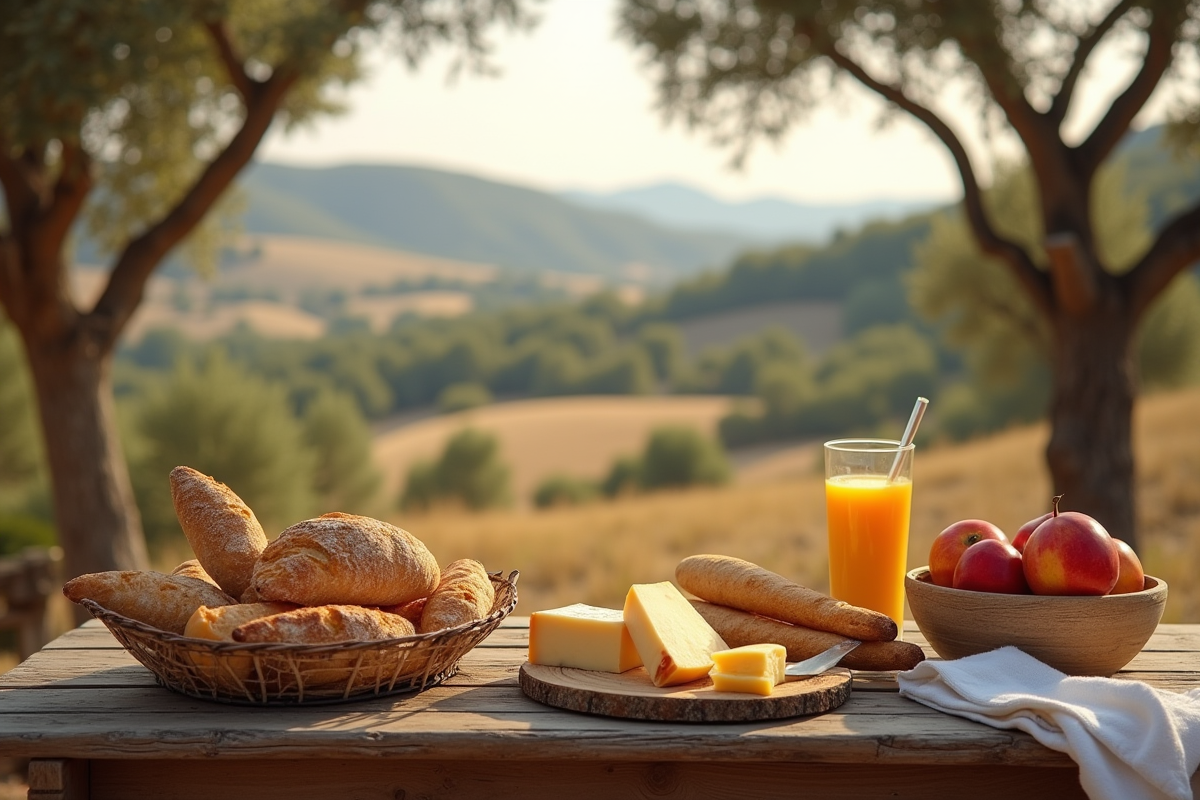 Petit déjeuner rural avec vue sur champs en Minorque