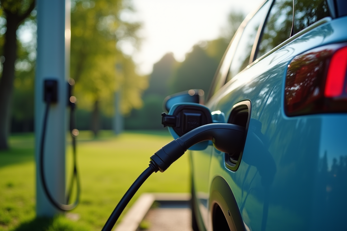 Peugeot 3008 hybride en charge dans un parc écologique