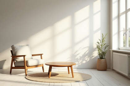 Salon scandinave lumineux avec mobilier minimaliste