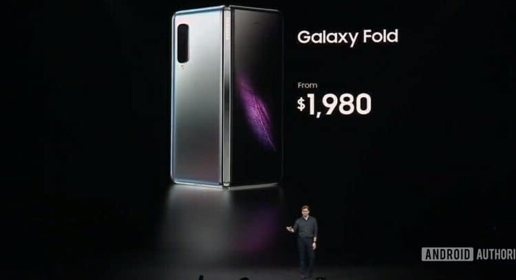 Photo of the price reaveal for the samsung Galaxy Fold at the unpacked event 2019.