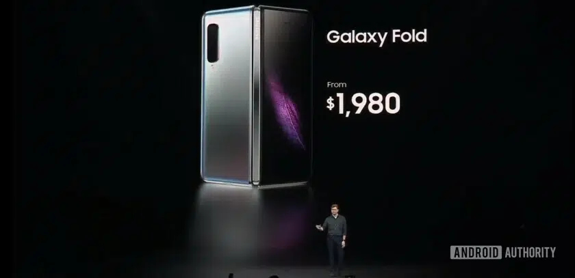 Photo of the price reaveal for the samsung Galaxy Fold at the unpacked event 2019.
