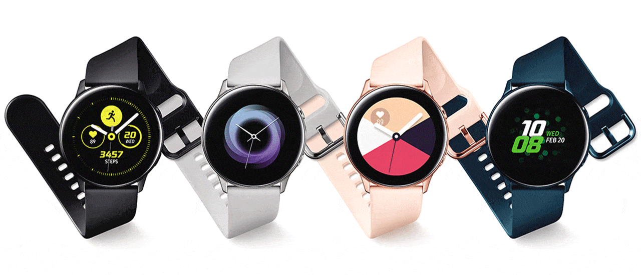 Gif of the new samsung galaxy watch active and fit watchfaces.
