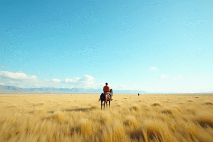 Cavalier en Mongolie sur la steppe en plein jour