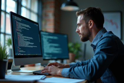 Technicien en informatique examinant un message d'erreur sur un écran