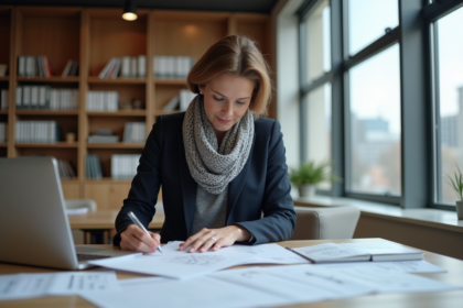 Urbaniste en bureau examinant des documents architecturaux