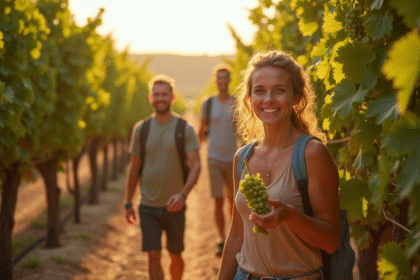 Récolte de raisins dans un vignoble en Minorque avec des fermiers