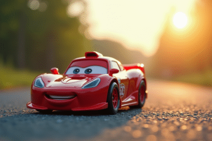 Voiture de course jouet rouge brillant en extérieur