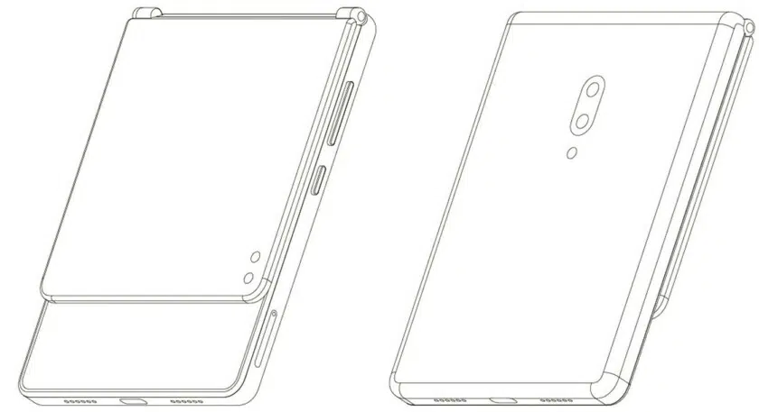 A patent design by ZTE, showing a foldable phone.